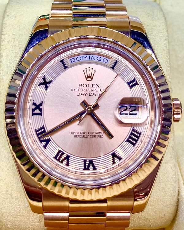 Rolex Day-Date II 41MM Concentric Roman Dial Rose Gold President Bracelet (218235)