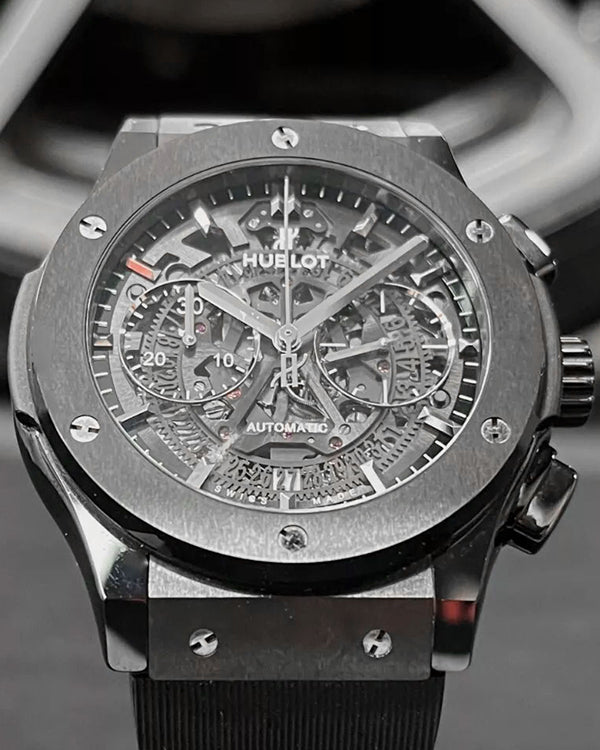 Hublot Classic Fusion Aerofusion "Black Magic" 45MM Skeleton Dial Rubber Strap (525.CM.0170.RX)