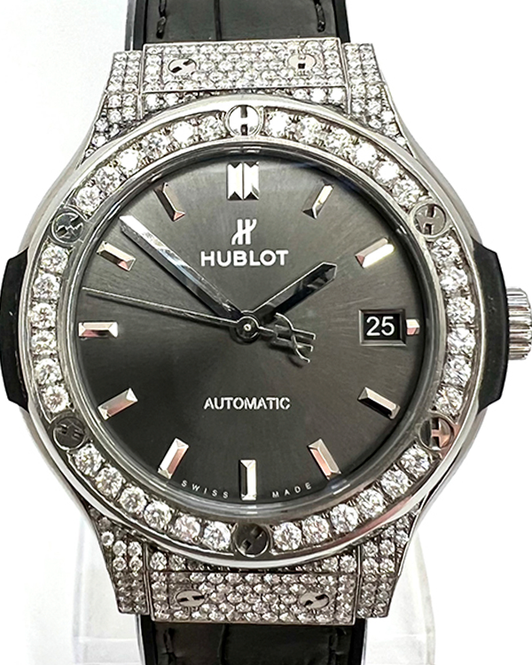 Hublot Classic Fusion 38MM Grey Dial Leather Strap Aftermarket Diamonds (565.NX.7071.LR)