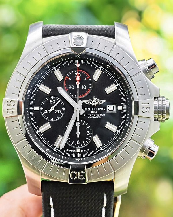 2019 Breitling Super Avenger Chronograph 48MM Black Dial Leather Strap (A13375101B1X1)