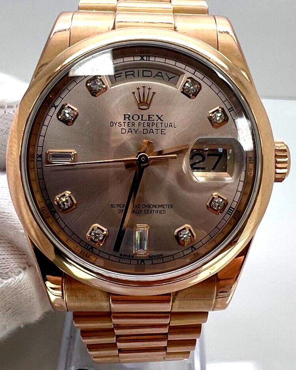 Rolex Day-Date 36MM Rose Dial Rose Gold Bracelet (118205)