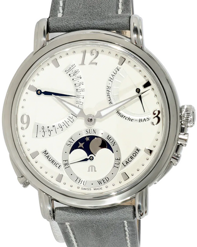 Maurice Lacroix Masterpiece Lune Retrograde 43MM Silver Dial Leather Strap (MP7078)