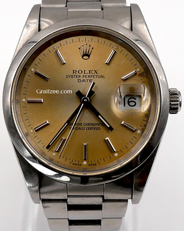 1995 Rolex Oyster Perpetual Date Vintage 34mm Silver Dial Steel Bracelet (15200)