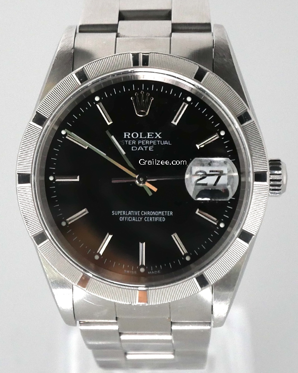 1999 Rolex Oyster Perpetual Date 34MM Black Dial Steel Bracelet (15210)