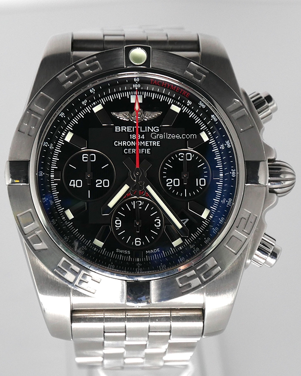 Breitling Chronomat 44MM Black Dial Steel Bracelet (AB0110)