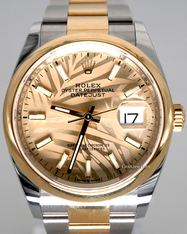 2022 Rolex Datejust 36MM Golden "Palm" Motif Dial Two-Tone Bracelet (126203)