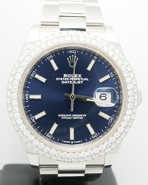 Rolex Datejust 41MM Bracelet Oystersteel Aftermarket Diamonds Bezel Blue Dial (126300)