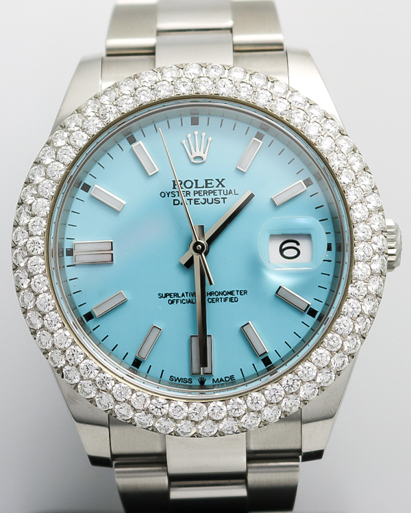 2021 Rolex Datejust 41MM Oystersteel Aftermarket Diamonds Bezel Custom Blue Dial (126300)