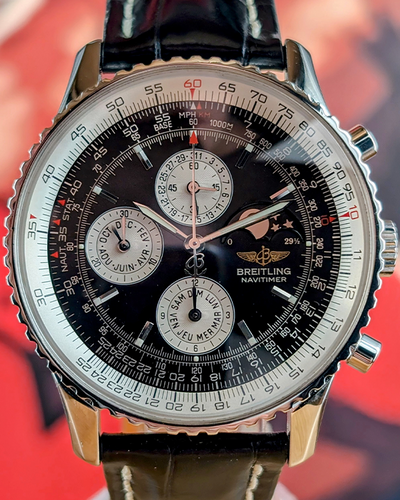 Breitling Navitimer Montbrillant Olympus 43MM Black Dial Leather Strap (A19340)