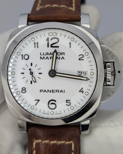 2015 Panerai Luminor Marina 1950 3 Days 42MM White Dial Aftermarket Leather Strap (PAM00523)