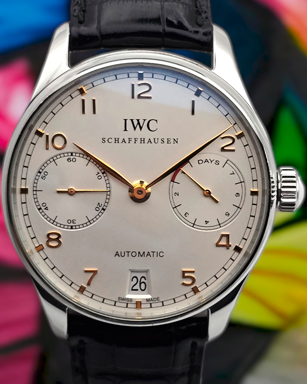 IWC Schaffhausen Portugieser 7-Day Power Reserve 42.3MM Silver Dial Leather Strap (IW500114)