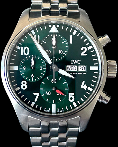 No Reserve - 2021 IWC Schaffhausen Pilot Chronograph 41MM Green Dial Steel Bracelet (IW388104)