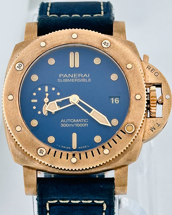 2021 Panerai Submersible "Bronzo Blu Abisso" L.E. 42MM Blue Dial Leather Strap (PAM01074)