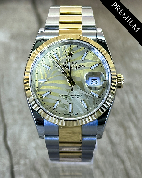 No Reserve - 2022 Rolex Datejust 36MM Golden "Palm Motif" Dial Two-Tone Bracelet (126233)