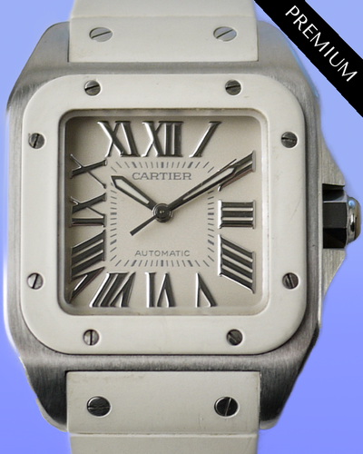 Cartier Santos 100 33MM White Dial Rubber Strap (W20122U2)