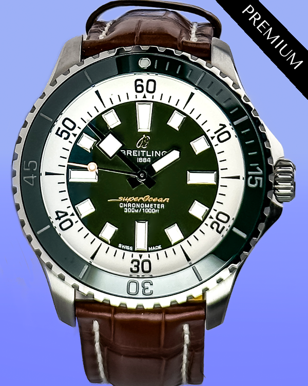 2024 Breitling Superocean 44MM Green Dial Aftermarket Leather Strap (A17376)