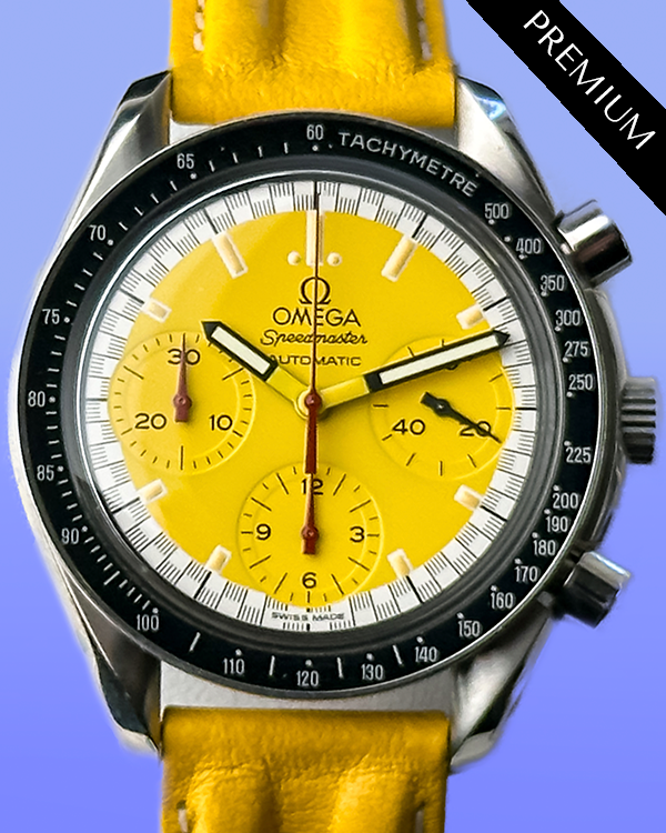 2001 Omega Speedmaster Reduced "Michael Schumacher" 39MM Yellow Dial Leather Strap (3810.12.40)