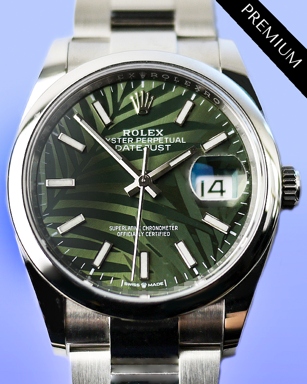 No Reserve - 2022 Rolex Datejust 36MM Green "Palm Motif" Dial Oyster Bracelet (126200)