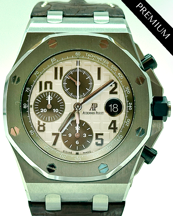 2014 Audemars Piguet Royal Oak Offshore Chronograph Safari 42MM Ivory Dial Leather Strap (26470ST.OO.A801CR.01)