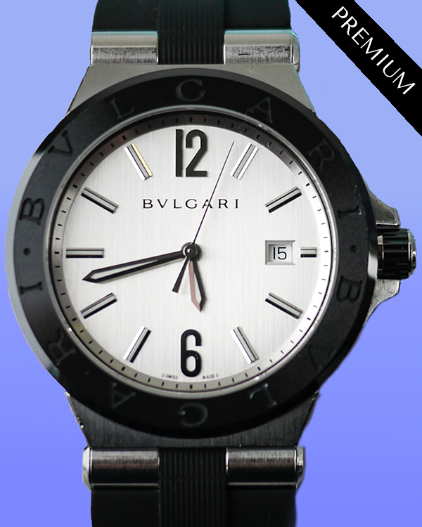 Bvlgari Diagono 42MM Silver Dial Rubber Strap (DG42SC)