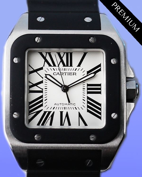 Cartier Santos 100 De Cartier 38MM Silver Dial Rubber Strap (W20121U2)