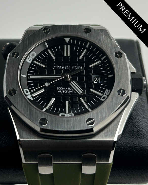 2013 Audemars Piguet Royal Oak Offshore Diver 42MM Black Dial Aftermarket Rubber Strap (15703ST.OO.A002CA.01)