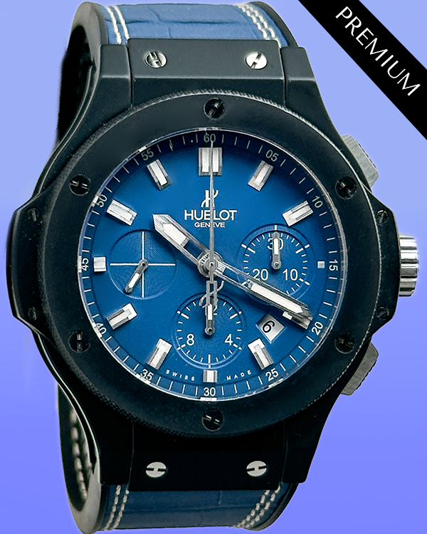 No Reserve - Hublot Big Bang 44MM Blue Dial Leather Strap (301.CI.5190.GR)