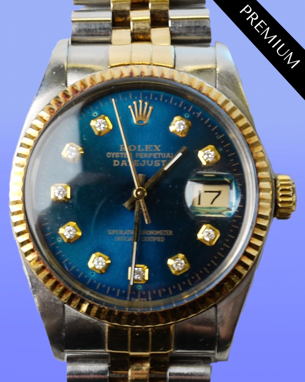 1986 (9.1 Mill. Serial) Rolex Datejust 36MM Aftermarket Blue Dial Two-Tone Jubilee Bracelet (16013)