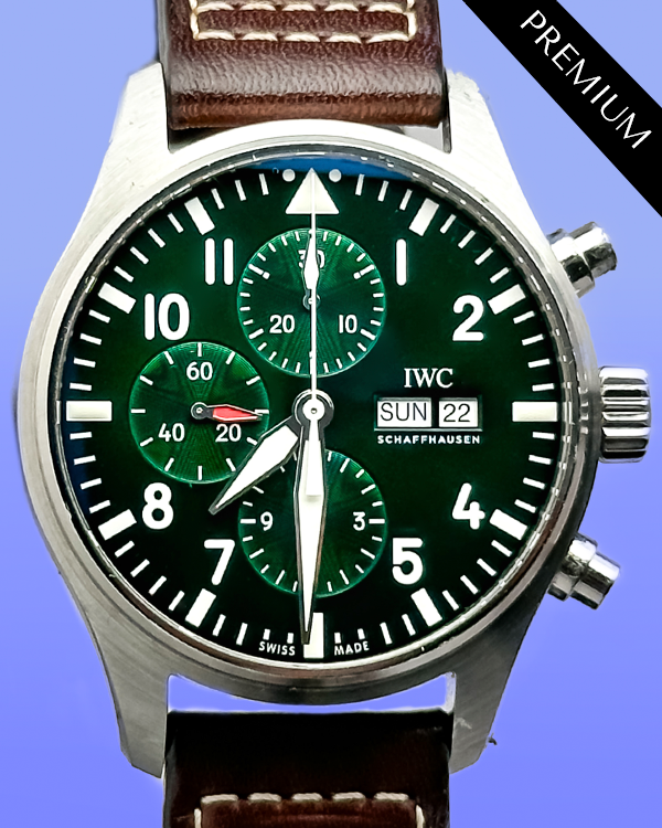 IWC Schaffhausen Pilot Chronograph 43MM Green Dial Leather Strap (IW377726)