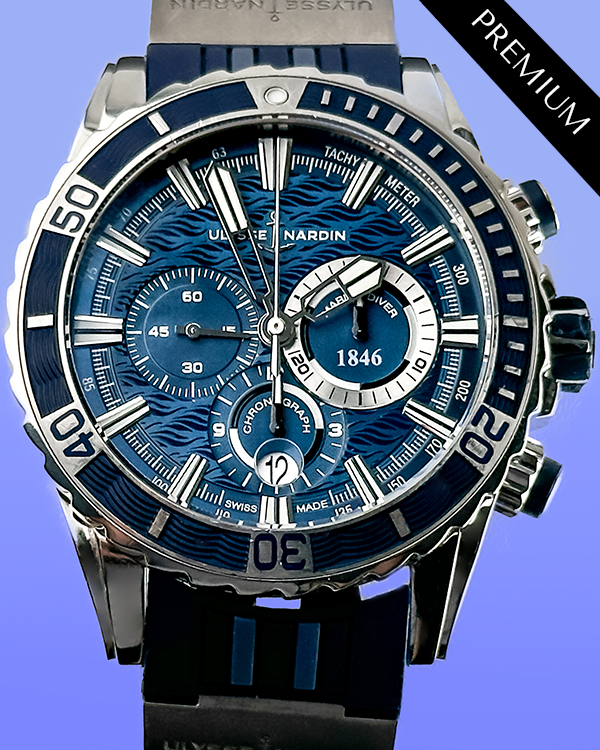 No Reserve - Ulysse Nardin Diver Chronograph 44MM Blue Dial Rubber Strap (1503-151)