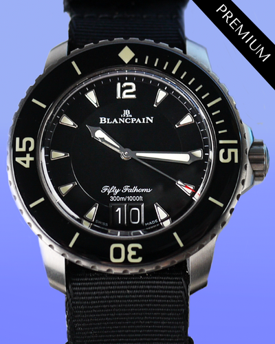 2023 Blancpain Fifty Fathoms Grande Date 45MM Black Dial Textile Strap (5050-12B30-NABA)