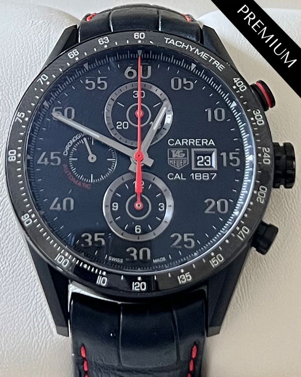 TAG Heuer Carrera Calibre 1887 44MM Black Dial Leather Strap (CAR2A80-0)