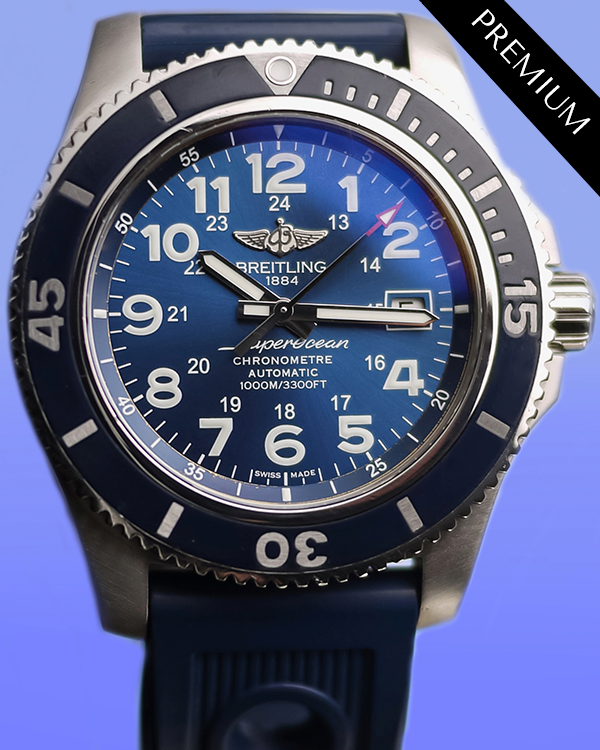 No Reserve - Breitling  Superocean II 44MM Blue Dial Rubber Strap (A17392)