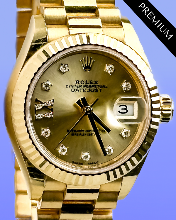 2021 Rolex Lady-Datejust 28MM Champagne Dial Yellow Gold President Bracelet (279178)