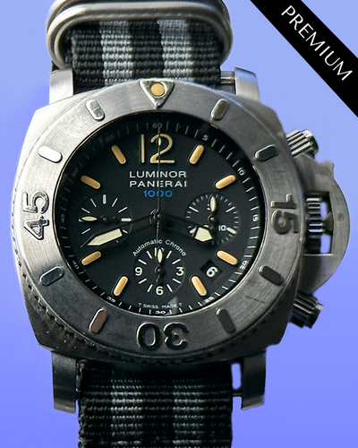 Panerai Luminor Submersible 1950 Chrono 47MM Black Dial Aftermarket Textile Strap (PAM00187)