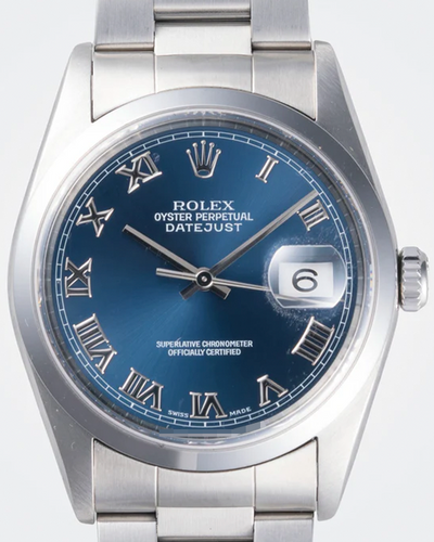 1997 (U Serial) Rolex Datejust 36MM Blue Dial Steel Bracelet (16200)