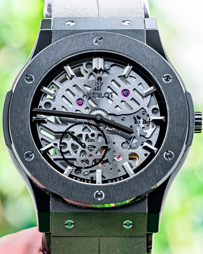 Hublot Classic Fusion Ultra-Thin 45MM Skeleton Dial Leather & Rubber Strap (515.CM.0140.LR)