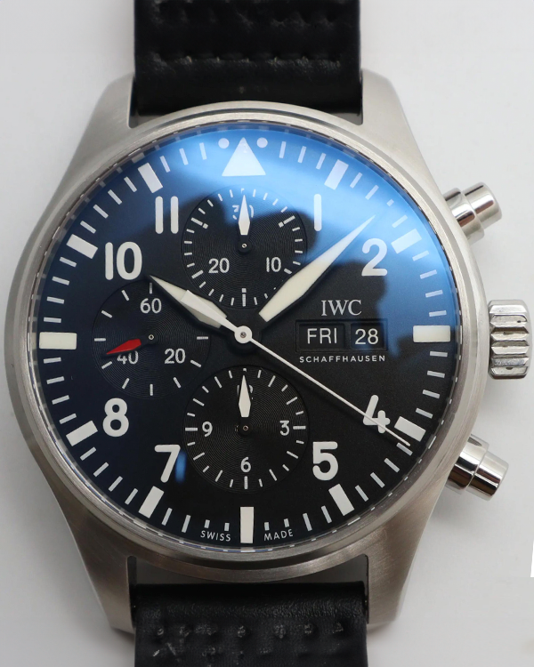 2016 IWC Schaffhausen Pilot Chronograph 43MM Black Dial Leather Strap (IW377709)