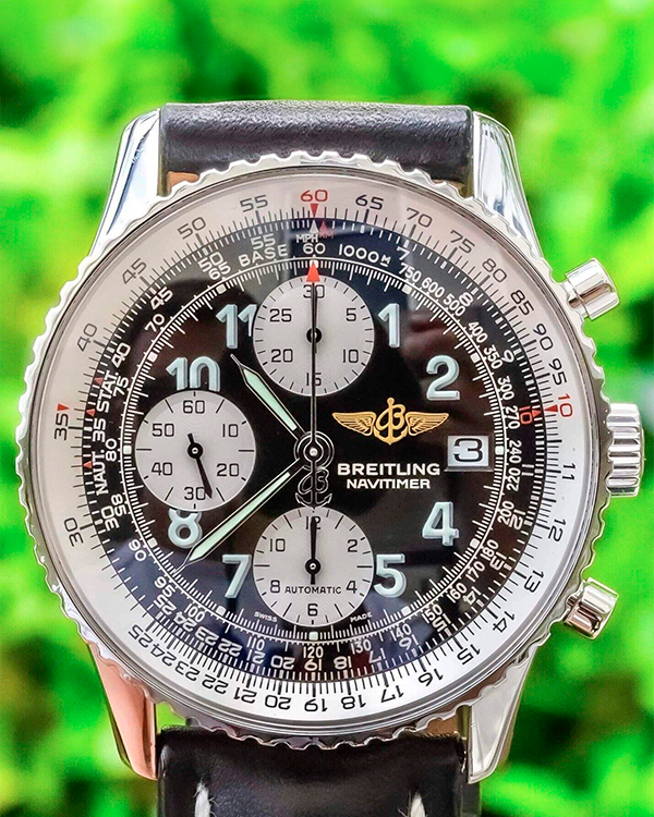 Breitling Old Navitimer II 41MM Black Dial Leather Strap (A13322)