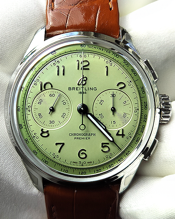 2024 Breitling Premier B09 Chronograph 40MM Pistachio Dial Leather Strap (AB0930D31L1P1)