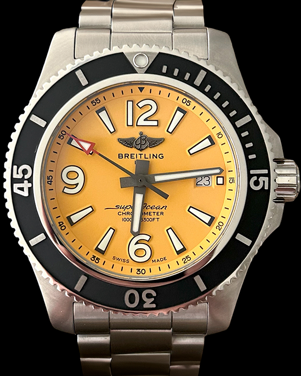 No Reserve - 2023 Breitling Superocean 44MM Yellow Dial Steel Bracelet (A17367)