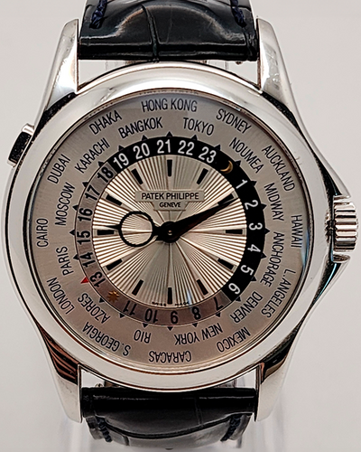 Patek Philippe World Time 39.5MM Silver Dial Leather Strap (5130G)