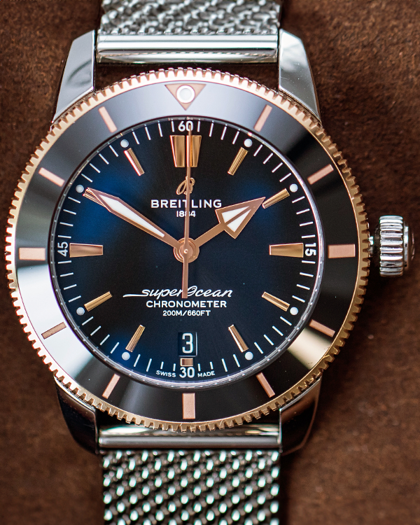 2020 Breitling Superocean Heritage B20 44MM Red Gold Bezel Black Dial Steel Bracelet (UB2030121B1A1)