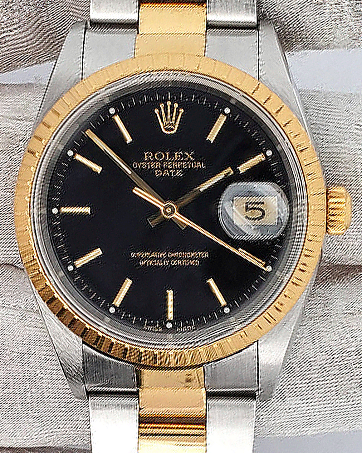 Rolex Oyster Perpetual Date 34MM Black Dial Two-Tone Bracelet (15223)