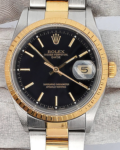 Rolex Oyster Perpetual Date 34MM Black Dial Two-Tone Bracelet (15223)