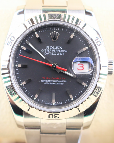 2006 (D serial) Rolex Datejust Turn-O-Graph 36MM Black Dial Oyster Bracelet (116264)