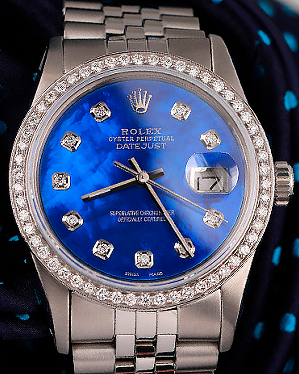 Rolex Datejust 36MM Steel Blue Mother of Pearl Diamond Dial (16014)