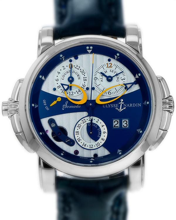 Ulysse Nardin Sonata Cathedral Dual Time 42MM Two-Tone Silver/Blue Dial Leather Strap (660-88)