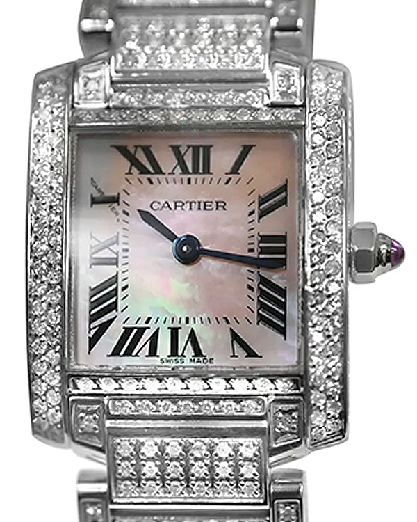 Cartier Tank Francaise 20MM Quartz Mother of Pearl Dial Steel Bracelet Aftermarket Diamonds (3217)