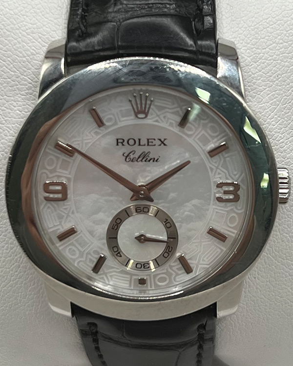 2021 Rolex Cellini Cellinium 35MM Platinum Mother Of Pearl Dial Leather Strap (5240/6)